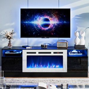 Fireplace TV Stand with 36" Electric Fireplace, Wood Texture Entertainment Stand with Highlight Storage Cabinet for TVs Up to 80", 70 inches, Black - 1 of 4