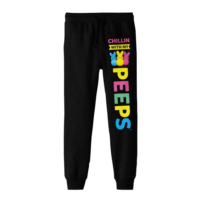 Bioworld Peeps "Chillin' With My Peeps" Youth Black Jogger Pants, 1 of 3
