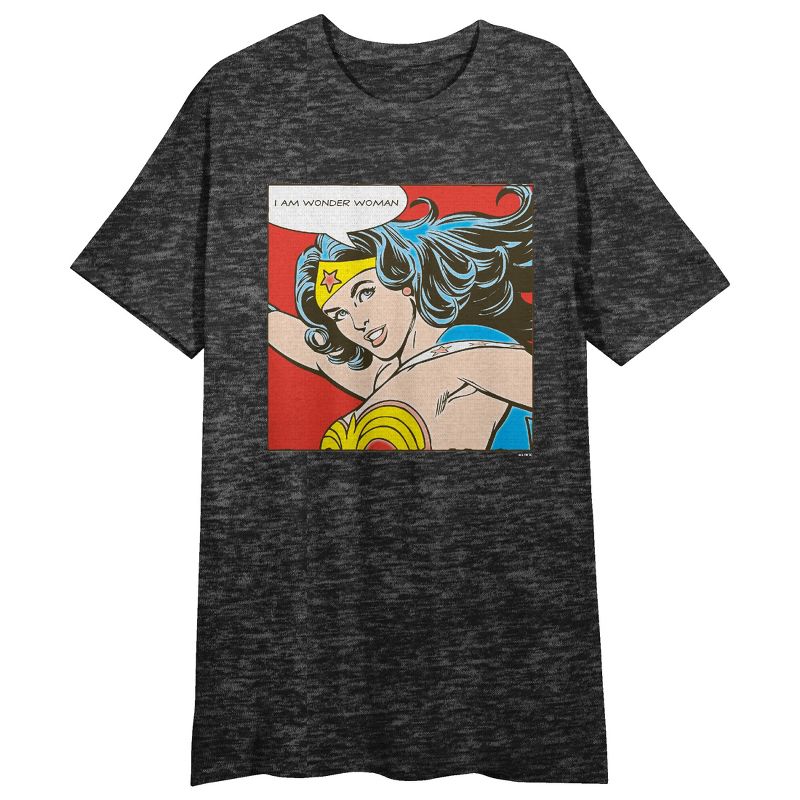 Wonder Woman "I Am Wonder Woman" Women's Black Heather Short Sleeve Sleep Shirt, 1 of 3