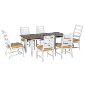 Outsunny Patio Dining Set for 6, Outdoor Furniture Set with a Table & Chairs, Cushions, Umbrella Hole for Garden, Backyard, or Poolside, Beige - 1 of 4