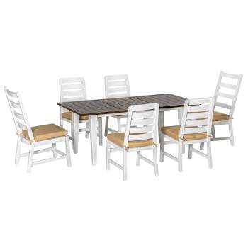 Outsunny Patio Dining Set for 6, Outdoor Furniture Set with a Table & Chairs, Cushions, Umbrella Hole for Garden, Backyard, or Poolside, Beige