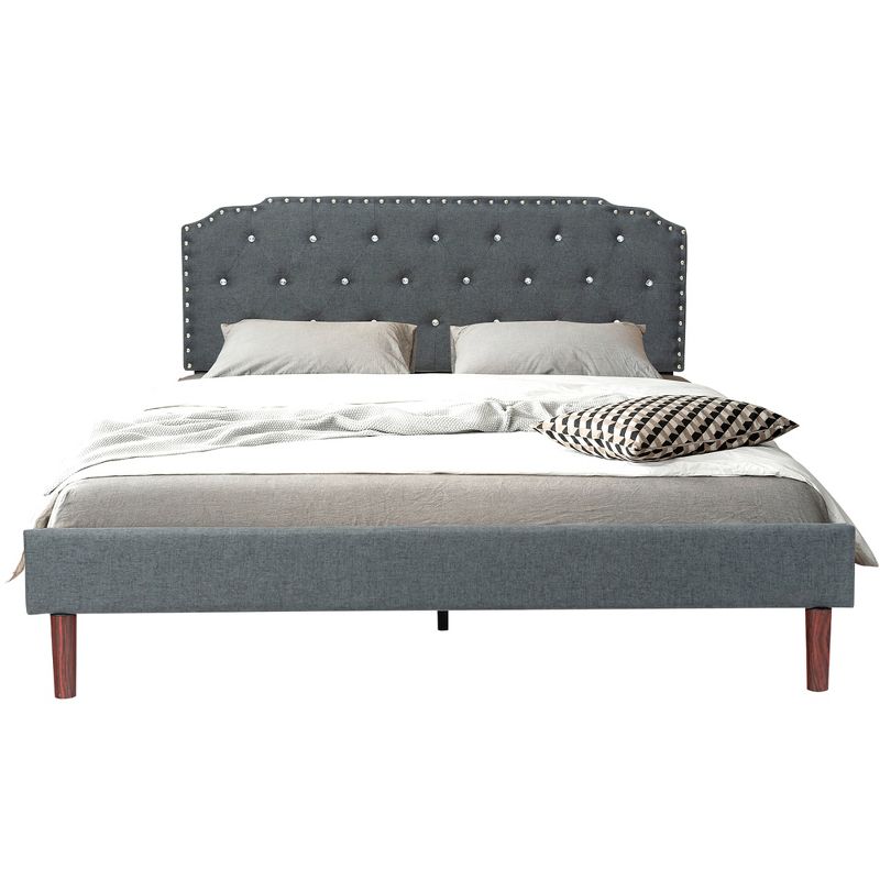 Costway  Upholstered Bed Frame Adjustable Diamond Button Headboard Easy Assembly, 1 of 13