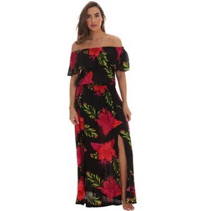 Riviera Sun Womens Floral Printed High Slit Off-Shoulder Rayon Crepe Printed Maxi Dress for Women - 1 of 3