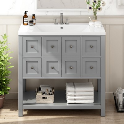 Vynxaria 36'' Bathroom Vanity with Undermount Sink,Free Standing Vanity Set with 4 Drawers,Soft Closing Doors, Wood Frame Bathroom Storage Cabinet