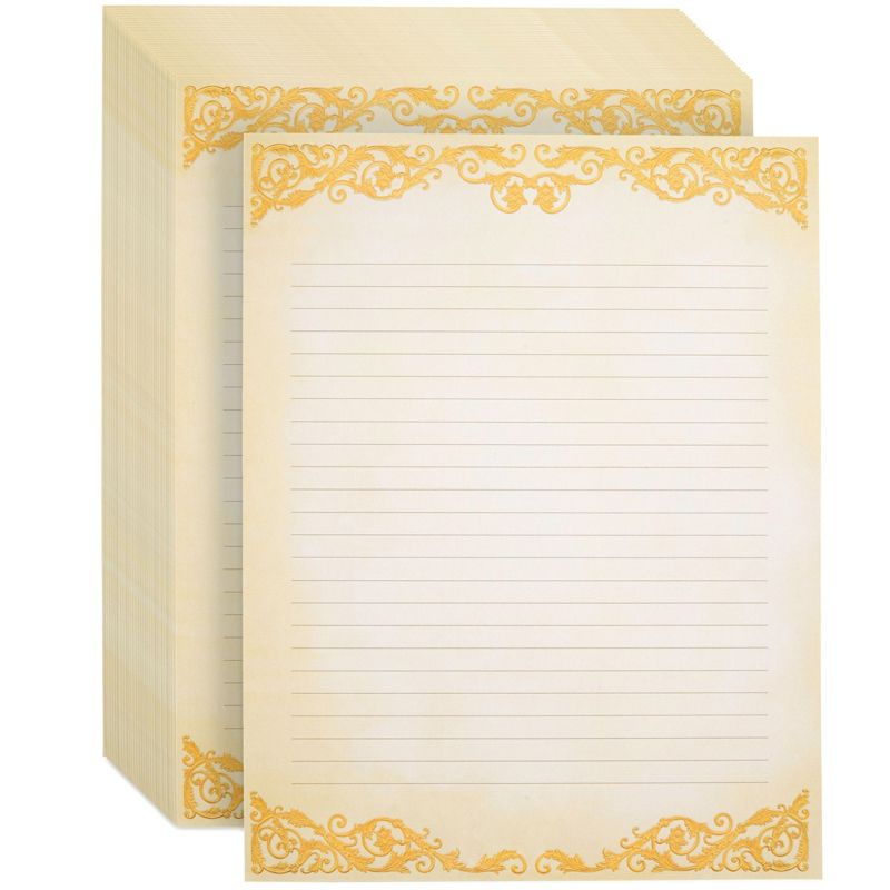 Pipilo Press 48-Pack Vintage-Style Lined Stationary Paper for Writing Letters, Old Fashioned Paper, Fancy Lined Paper, Ivory (Letter Size, 8.5x11 in), 1 of 8