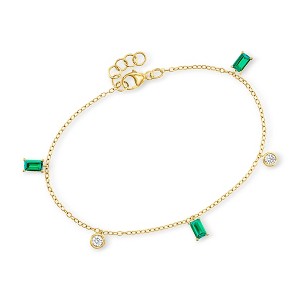 Pure Collection by Ross-Simons 1.00 ct. t.w. Lab-Grown Emerald and .20 ct. t.w. Lab-Grown Diamond Station Bracelet in 18kt Gold Vermeil Size 6.5 - 1 of 4