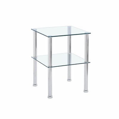Lirago 2-Tier Clear Glass Side Table-Modern Space-Saving End Table with Double Storage Shelves for Living Room & Bedroom 17.71"W * 17.71"L * 23.62"H