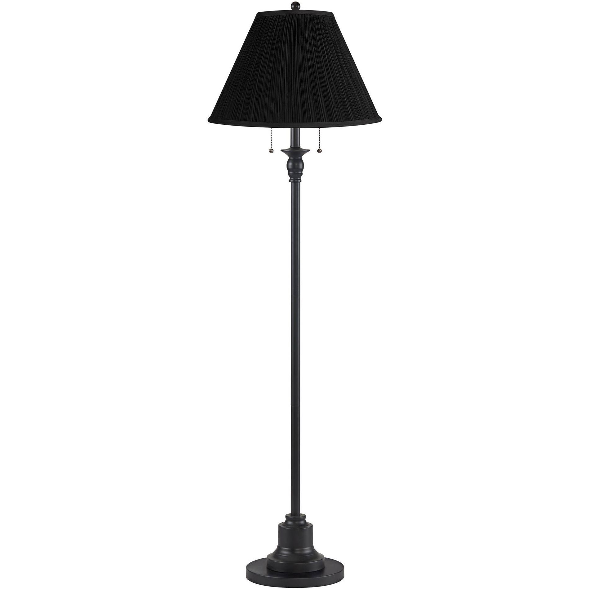 360 Lighting Dyna Traditional 58" Tall 2-Light Standing Floor Lamp Skinny Pole Pull Chain Black Finish Living Room Bedroom House Pleated Black Shade