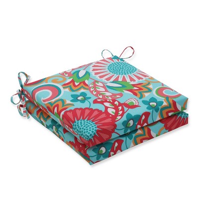 Pillow Perfect 20" x 20" x 3" 2pk Sophia Squared Corners Outdoor Seat Cushions Turquoise/Coral