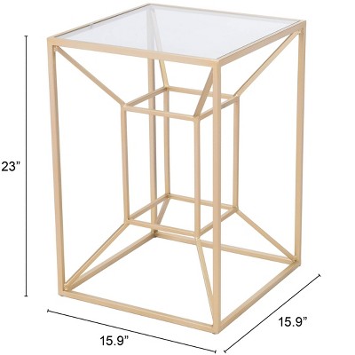 Gold and Glass Boxy Metal Accent Table