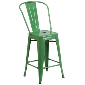 Merrick Lane Metal Stool with Removable Back for Indoor-Outdoor Use - 1 of 4