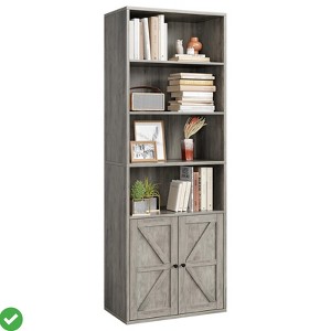 Farmhouse-Industrial Freestanding Bookshelf - 71.4"H Gray Wash Storage with Enclosed Cabinet & Open Shelves - 1 of 4