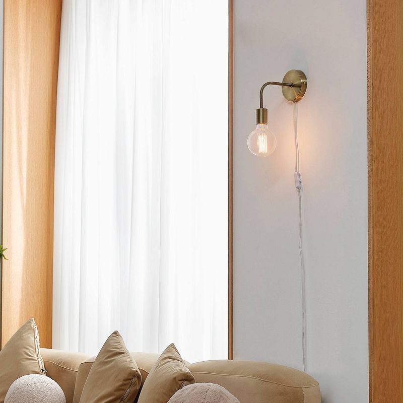 Holden 1-Light Long Arm Matte Brass Plug-In or Hardwire Wall Sconce - Globe Electric, 6 of 9