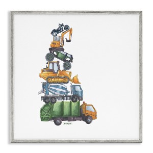 Stupell Industries Balancing Trucks Construction Vehicles Stacked Automobiles Framed Giclee Art, Gray, 12" x 12" - 1 of 4