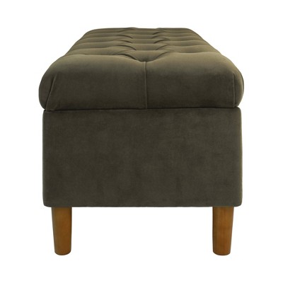 Loden Green Velvet Tufted Storage Bench with Oak Legs