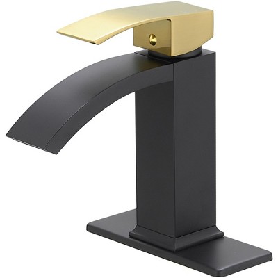 BWE Waterfall Single Hole Single-Handle Low-Arc Bathroom Sink Faucet With Pop-up Drain Assembly