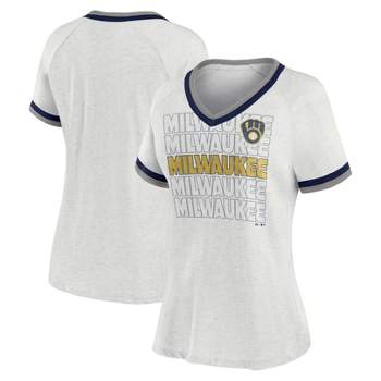 Women's Touch White/Navy Milwaukee Brewers Base Runner 3/4-Sleeve V-Neck T- Shirt
