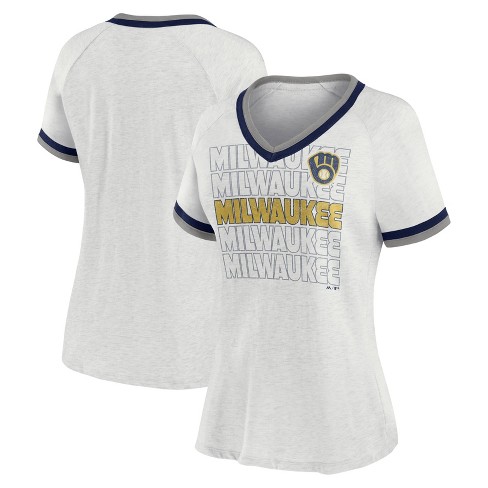 Mlb Milwaukee Brewers Women's Short Sleeve V-neck Core T-shirt : Target