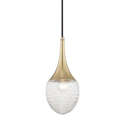 Mitzi Bella 1 - Light Pendant in  Aged Brass Clear Ribbed Shade