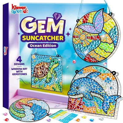 Klever Kits Diamond Art for Kids, 4 PCS Ocean-Themed Gem Painting Set Window Suncatcher Craft, Fun DIY Kit Birthday Gift for Boys Girls Age 6+