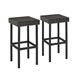 Palm Harbor 2pk Outdoor Wicker Bar Height Bar Stools - Weathered Gray - Crosley - 1 of 3