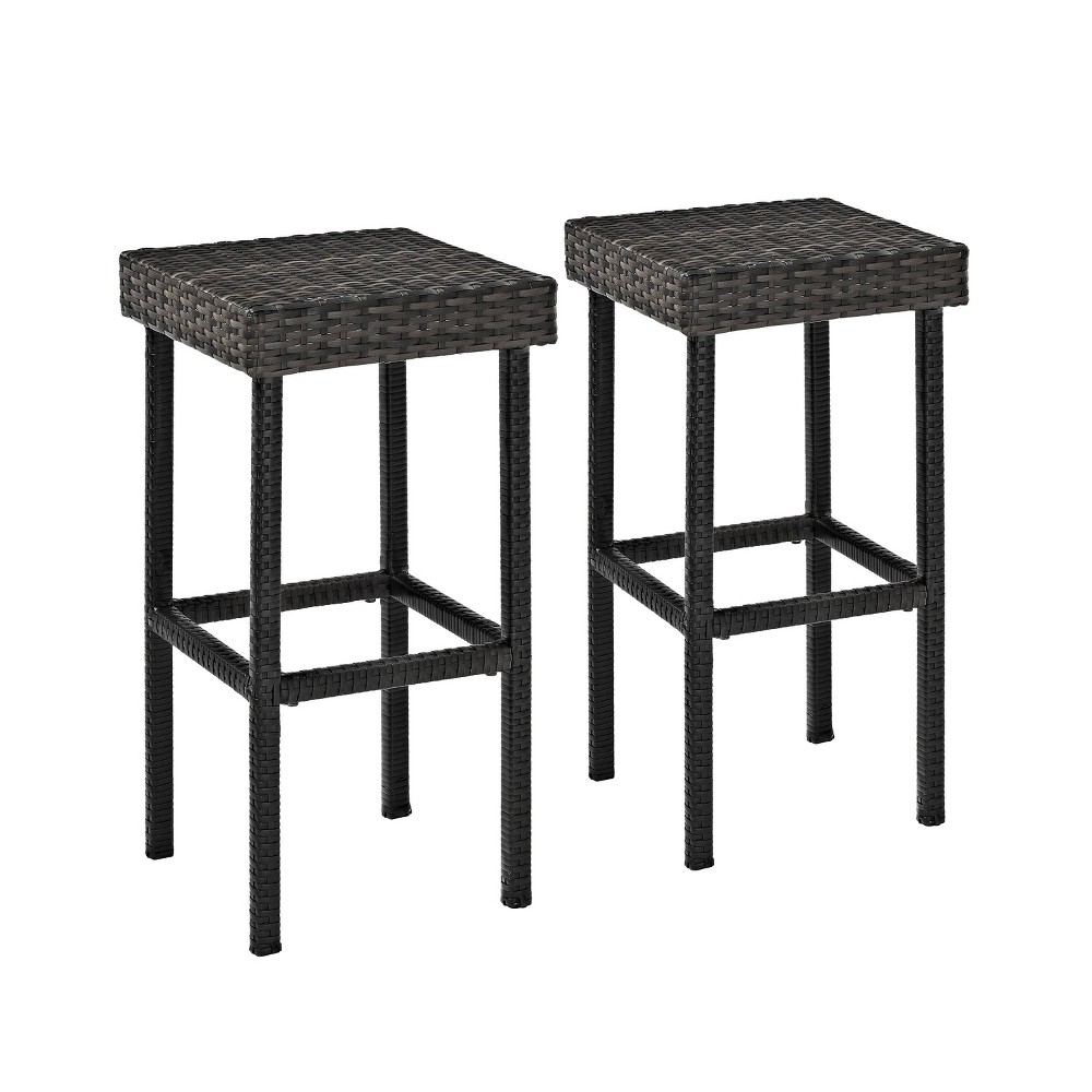 Photos - Garden Furniture Crosley Palm Harbor 2pk Outdoor Wicker Bar Stools - UV-Resistant, Weathered Gray, 