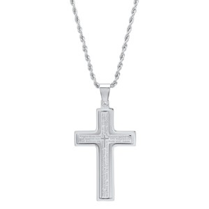Steeltime Men's stainless steel Our Father english prayer rotating cross pendant. Color Options: Silver, Gold, Black, Mixed - 1 of 4