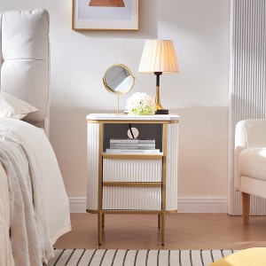OKD Modern Nightstand w/Charging Station & Faux Marble Tabletop, Luxury Bed Side Table - 1 of 4
