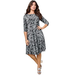 Roaman's Petite Ultrasmooth Plus Size Boatneck Swing Dress – Flowy, Wrinkle-Resistant Knit - 1 of 4