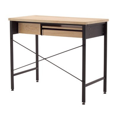 Graphite Black Steel Compact Workstation with Ashwood Drawers