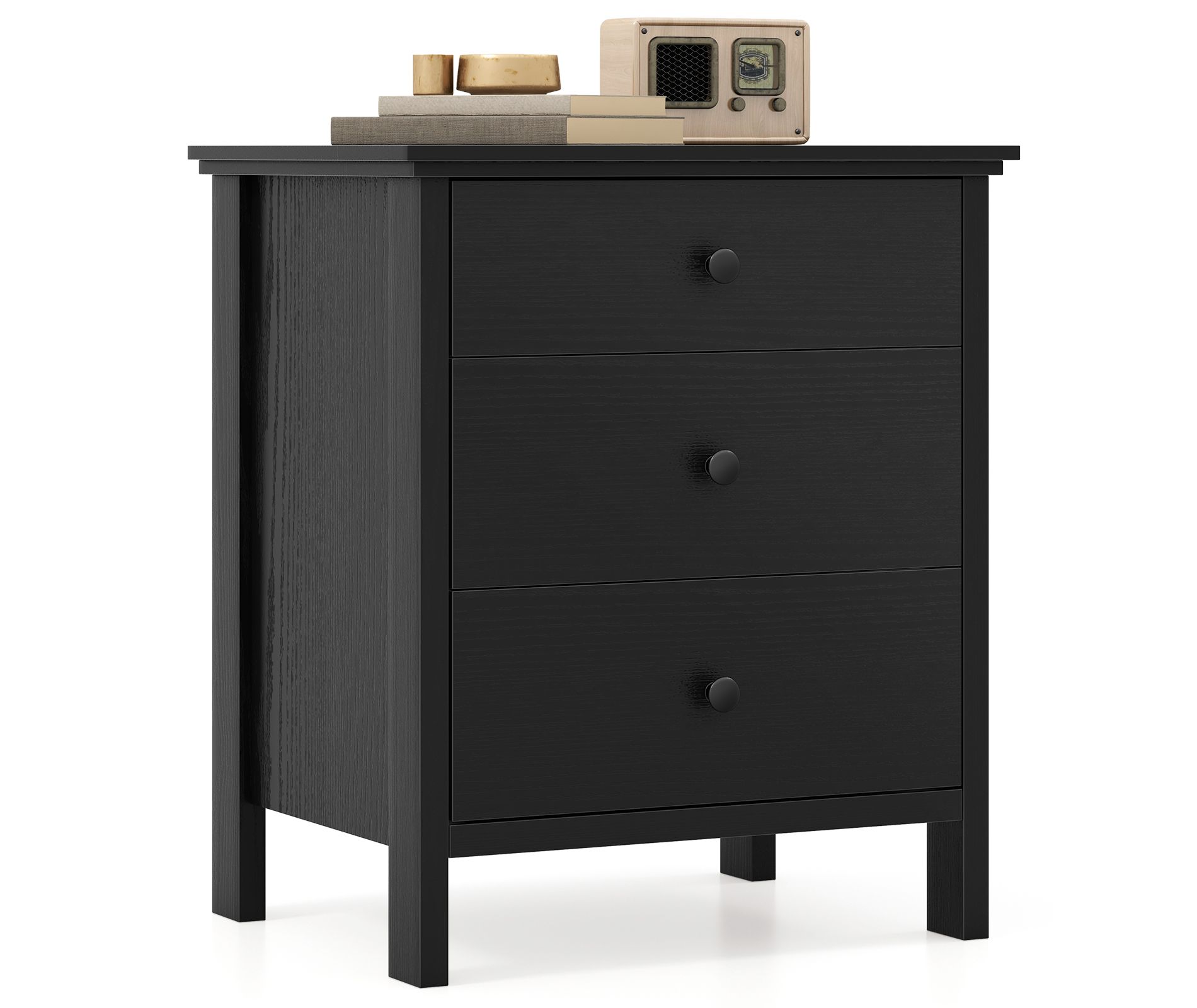 Costway Nightstand Beside End Side Table Accent Table Organizer W/3 Drawers Black
