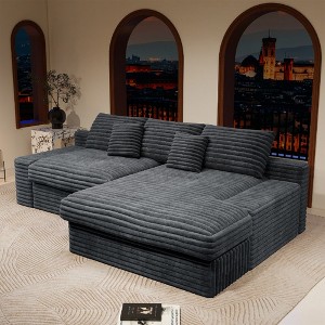 118.1"66.9" Plush Corduroy 2-Piece Modular Sectional Sofa with No Assembly Required and Comfortable Chaise Lounge - 1 of 4