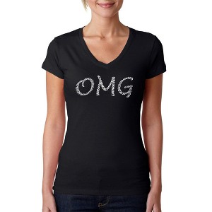 LA Pop Art Women's Word Art V-Neck T-Shirt - OMG - 1 of 4