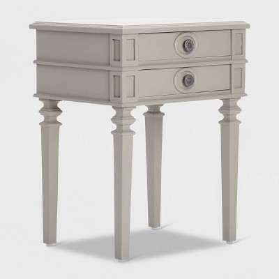 Irving Side Table with 2 Drawers Gray - Finch: Sturdy Wooden End, No Assembly Required