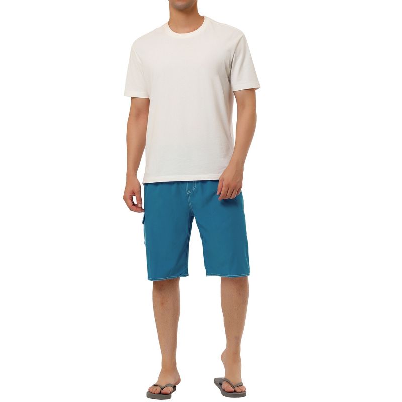 TATT 21 Men's Summer Holiday Solid Drawstring Elastic Waist Beach Board Shorts, 2 of 7