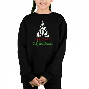 LA Pop Art Meowy Christmas Tree - Girl's Word Art Crewneck Sweatshirt - 1 of 4