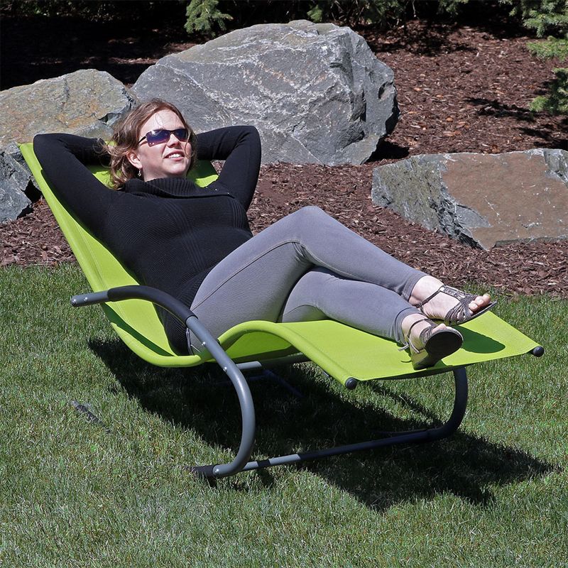 Sunnydaze Outdoor Patio and Lawn Wave Rocking Lounge Chair with Pillow, Green, 6 of 9