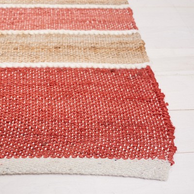 Handwoven Red and Beige Wool Striped Kilim Rug 6' x 9'