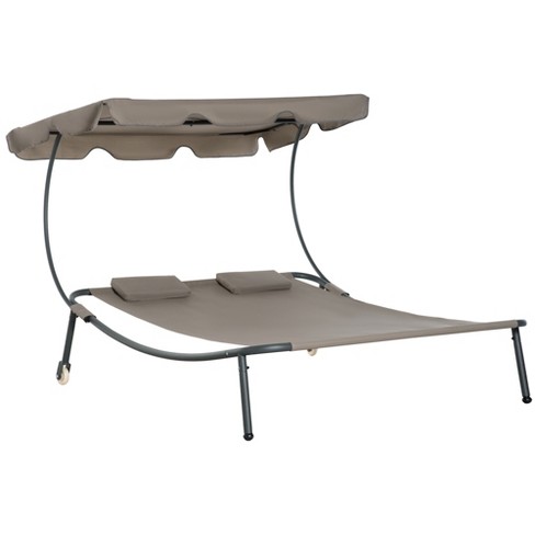 Sling double outdoor rocking chaise lounge chair with online canopy