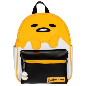 Gudetama Big Face Mini Cosplay PU Backpack Purse, Sanrio Shoulder Bag with Epoxy Filled Metal Gudetama Charm, 10.5 Inch, Faux Leather - 1 of 4