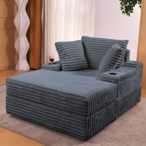 Oversized Chaise Lounge Chair with Storage Ottoman, Upholstered Corduroy Sofa Bed Cloud Couch with 3 Pillows, Single Sleeper Sofa - 1 of 4