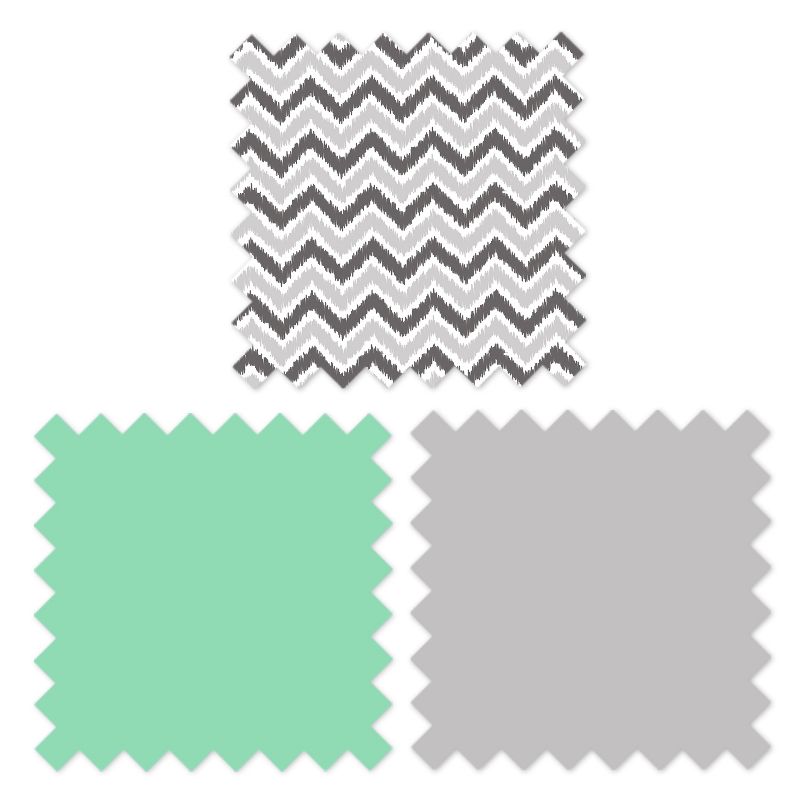 Bacati - Ikat Dots Stripes Mint Grey Muslin Neutral 3 pc Crib Set, 5 of 7