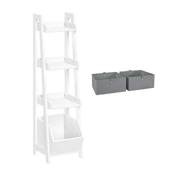 13" 4-Tier Amery Ladder Shelf with 2 Storage Organizer Bins - RiverRidge Home