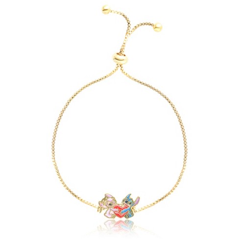 Disney Stitch and Angel Heart Lariat Bracelet - 18kt Gold Plated Adjustable  Stitch Bracelet, Officially Licensed