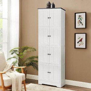 Akoasm 72.4 in. H Wall Bathroom Storage Cabinet with 8 Doors and 4 Shelves For Bathroom-White - 1 of 4