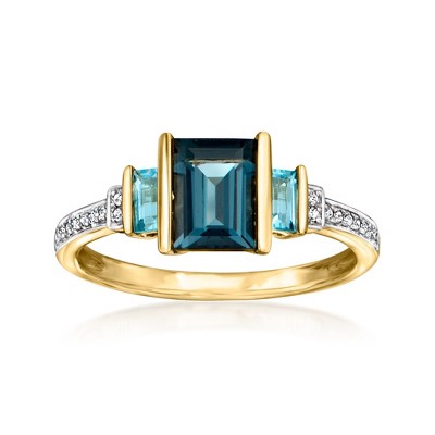 Ross-Simons 2.20 ct. t.w. London and Swiss Blue Topaz Ring With Diamonds in 14kt Yellow Gold