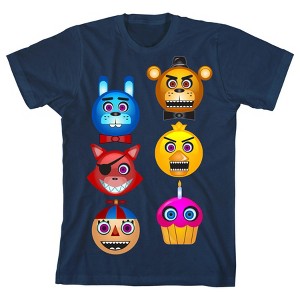 Five Nights At Freddy's Animatronic Character Heads Boy's Navy T-shirt - 1 of 3