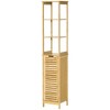kleankin Bathroom Floor Cabinet with 3 Shelves and Cupboard, Slim and Freestanding Linen Tower with Storage, Natural - 4 of 4