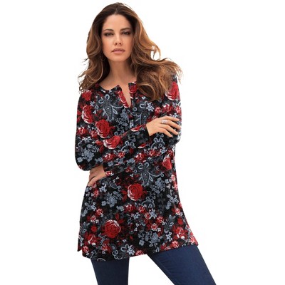 Roaman's Women's Plus Size Thermal Henley Tunic