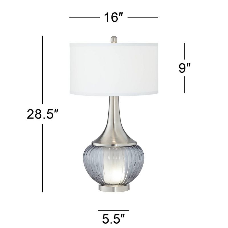 360 Lighting Courtney Modern Table Lamps 28 1/2" Tall Set of 2 Fluted Smoked Glass with Nightlight White Linen Drum Shade for Living Room Nightstand, 4 of 9
